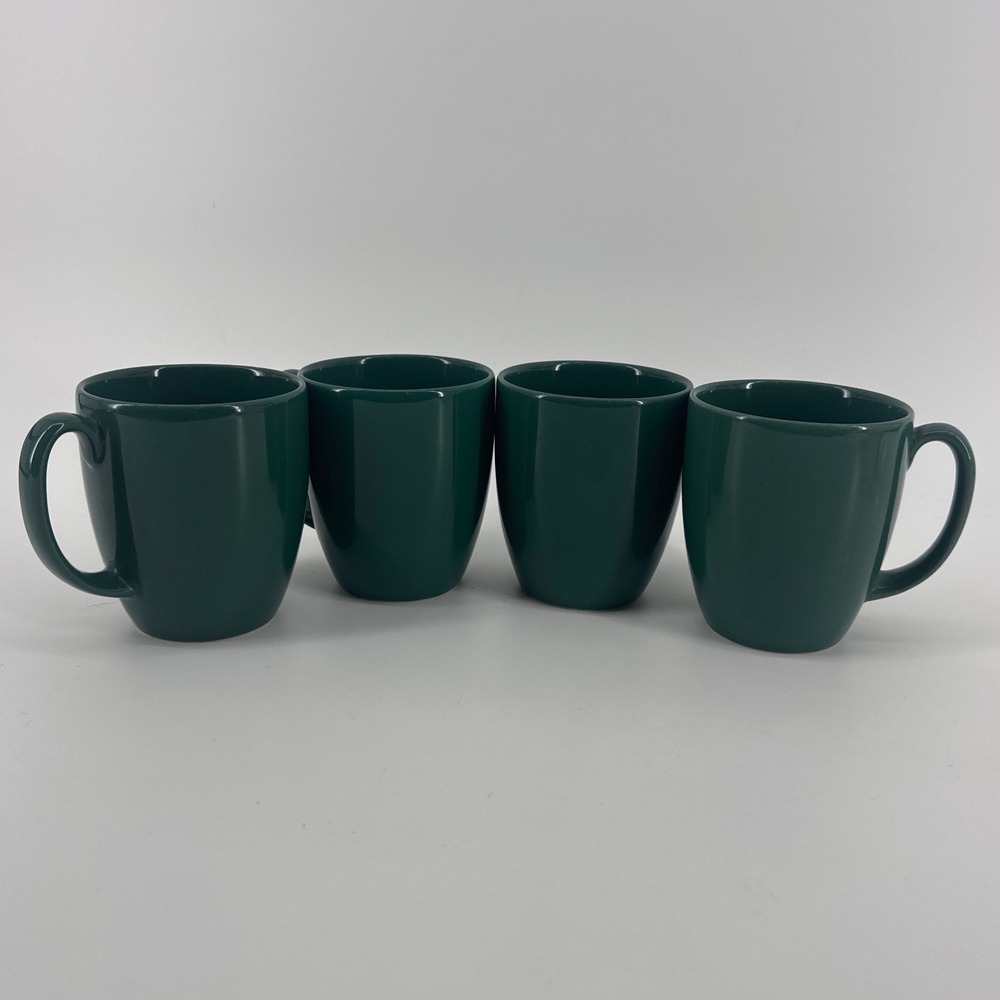 Corelle Stoneware Mugs Set of 4 Hunter Green 4 Inch Tall Glossy Finish